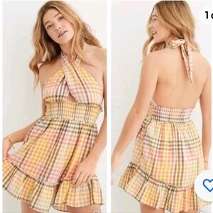 NWT Aerie Plaid Halter/Crossover Mini Dress Size S